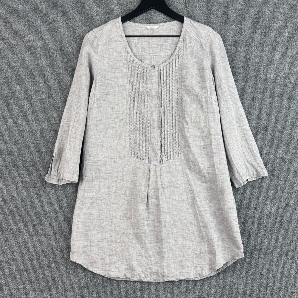 Poetry Tunic Top Womens US 6 Gray 100% Linen Pintuck Pleated Bib 3/4 Sleeve